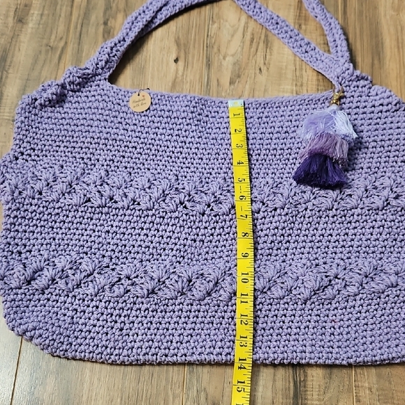 Handcrafted Crochet Women's Lavender Rectangular Hobo Tote Bag NWOT - Picture 7 of 12